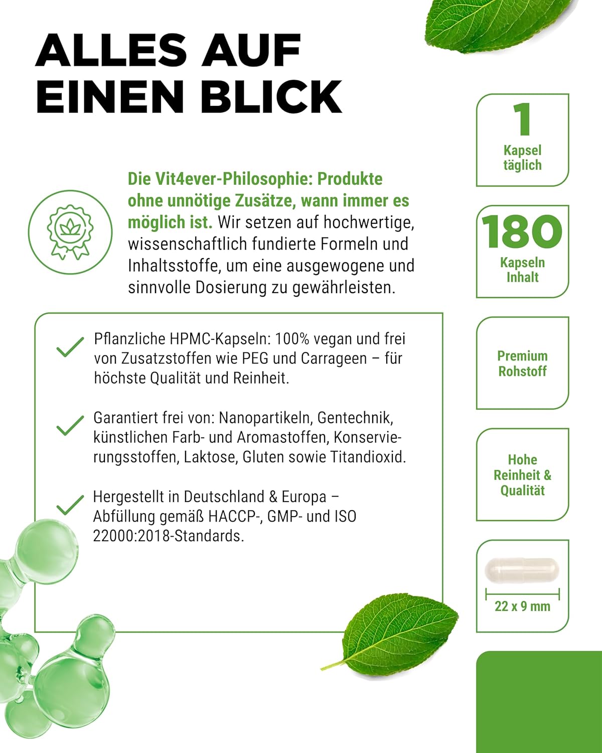 Detalle 2 de vit4ever CDP-Cholin (Citicolin) 250 mg – 180 Kapseln, vegan