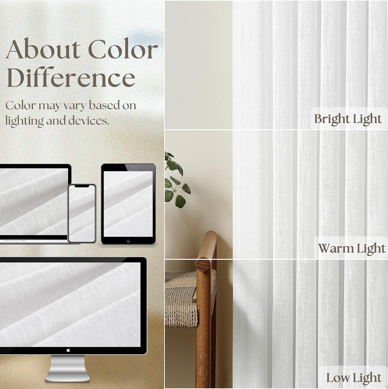 Thumbnail 3 de Linen Cotton Pleated Curtains 96 in, 2 Panels 🪟