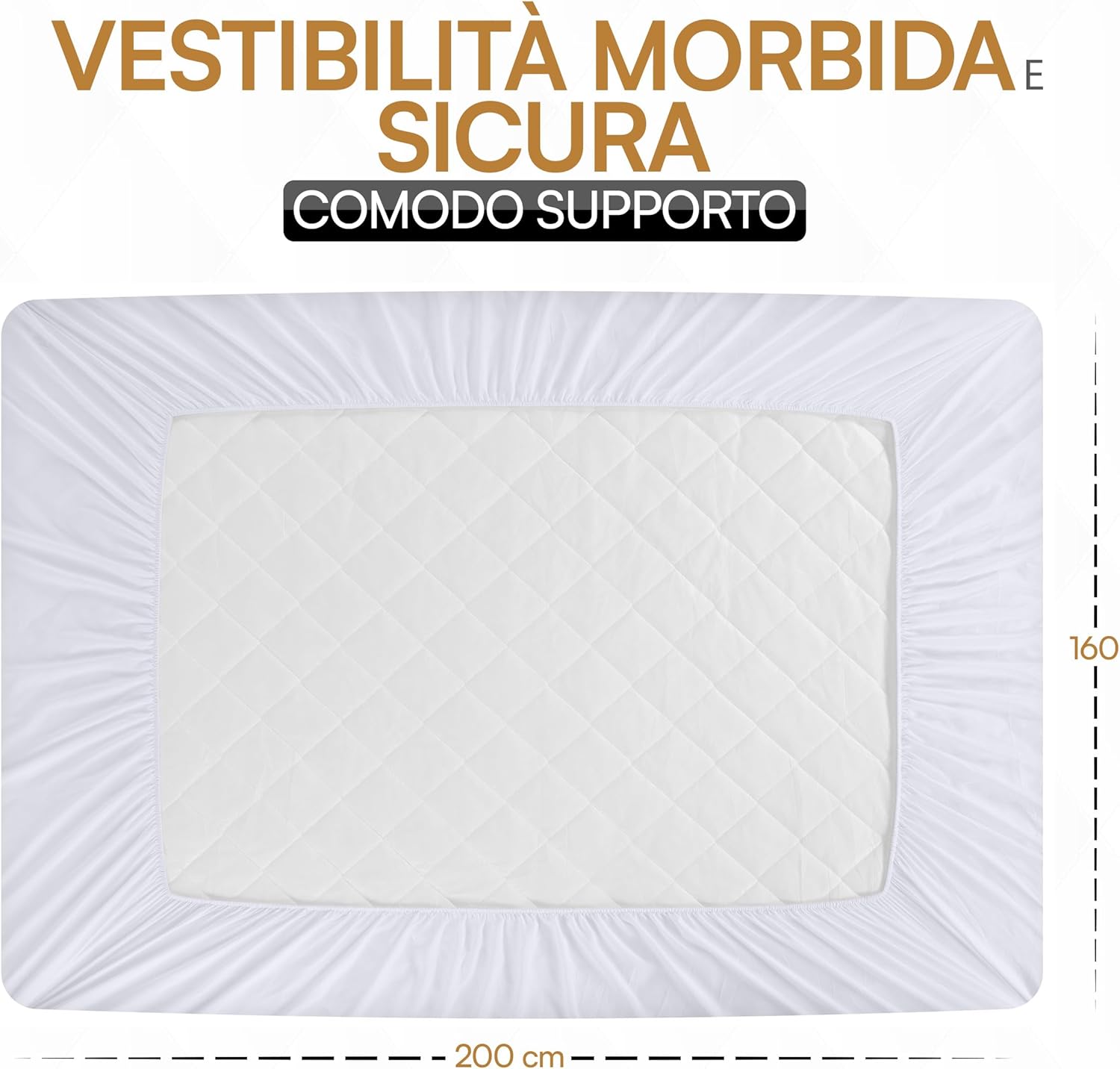 Detalle de Utopia Bedding Coprimaterasso trapuntato con gonna elastica extra profonda fino a 30 cm (160x200 cm), bianco