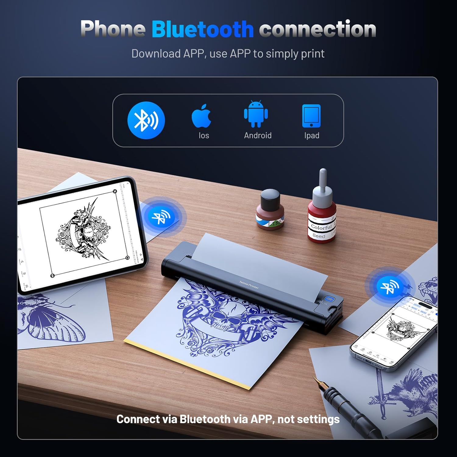 Thumbnail 3 de EXTOLINK A41 Wireless Tattoo Transfer Printer with Bluetooth and 10 Paper Sheets (2600mAh)