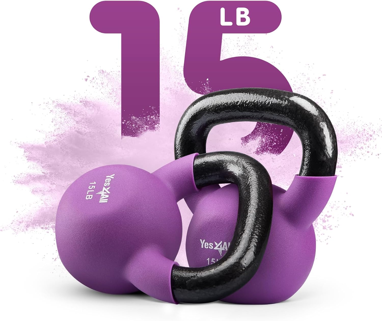 Detalle 2 de Yes4All RKWT Neoprene Kettlebell, 15 lb Cast Iron Weight