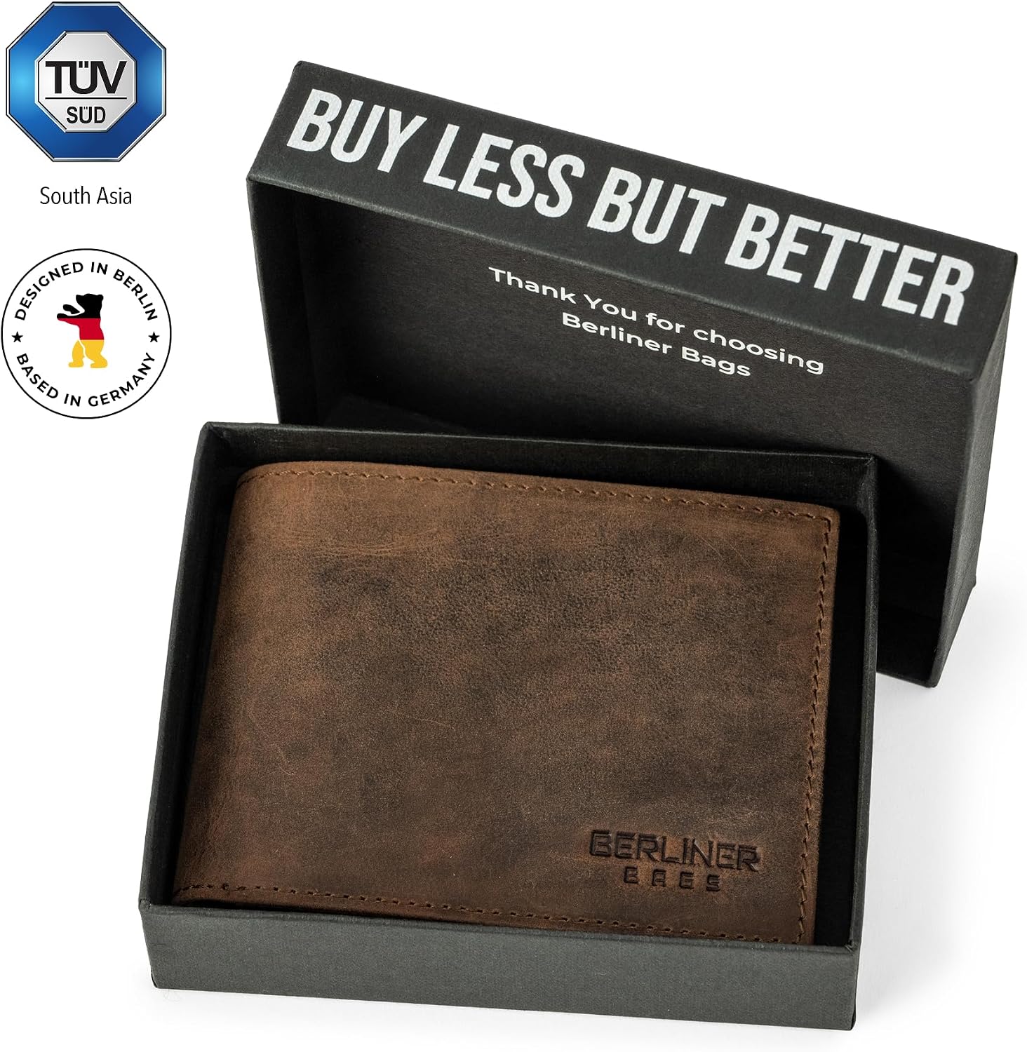Detalle de Berliner Bags Peter Portefeuille Homme en Cuir Véritable – 8 Emplacements, 2 Fenêtres ID, Marron