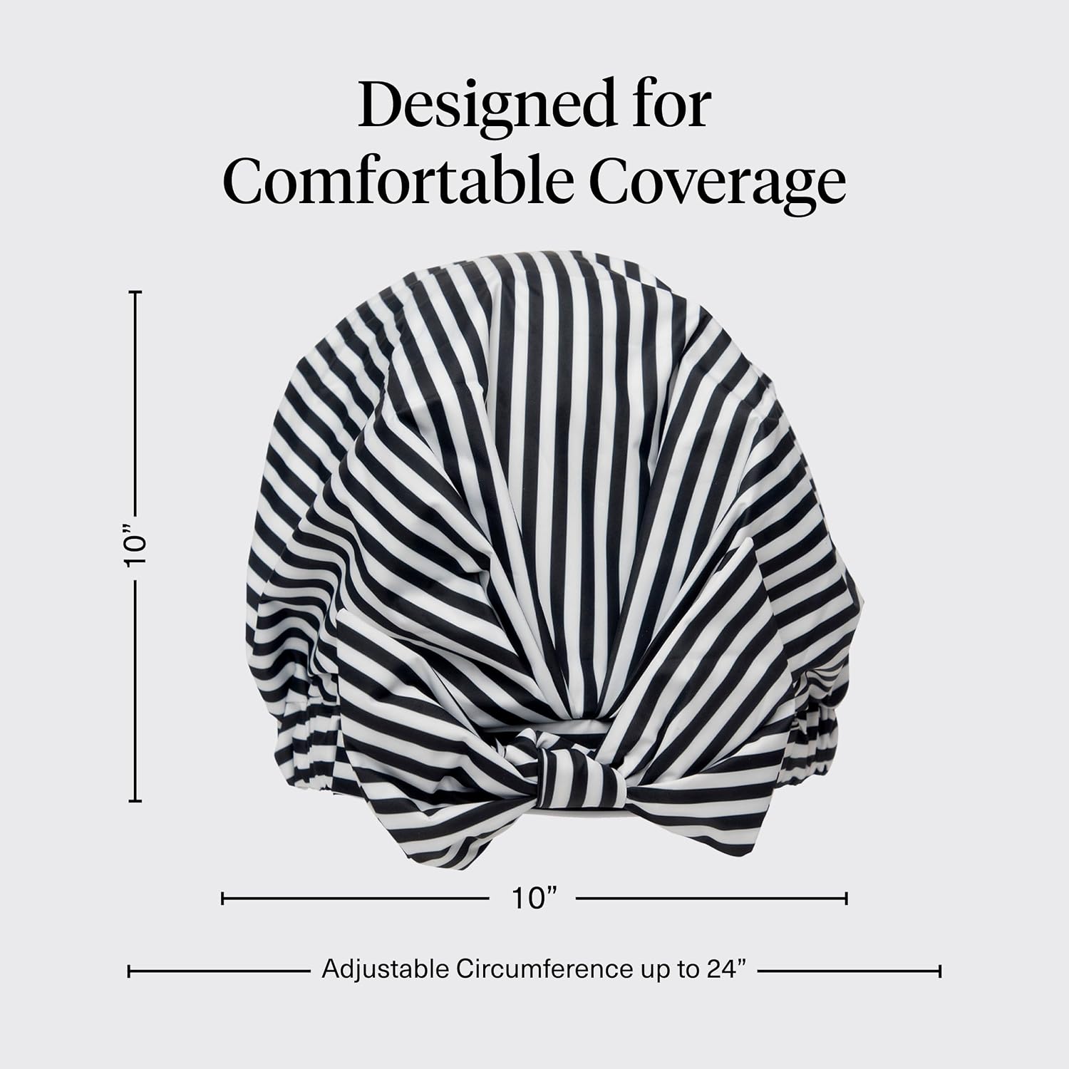 Detalle 2 de Kitsch Luxury Large Shower Cap, Reusable Waterproof Polyester, Black and White Stripe