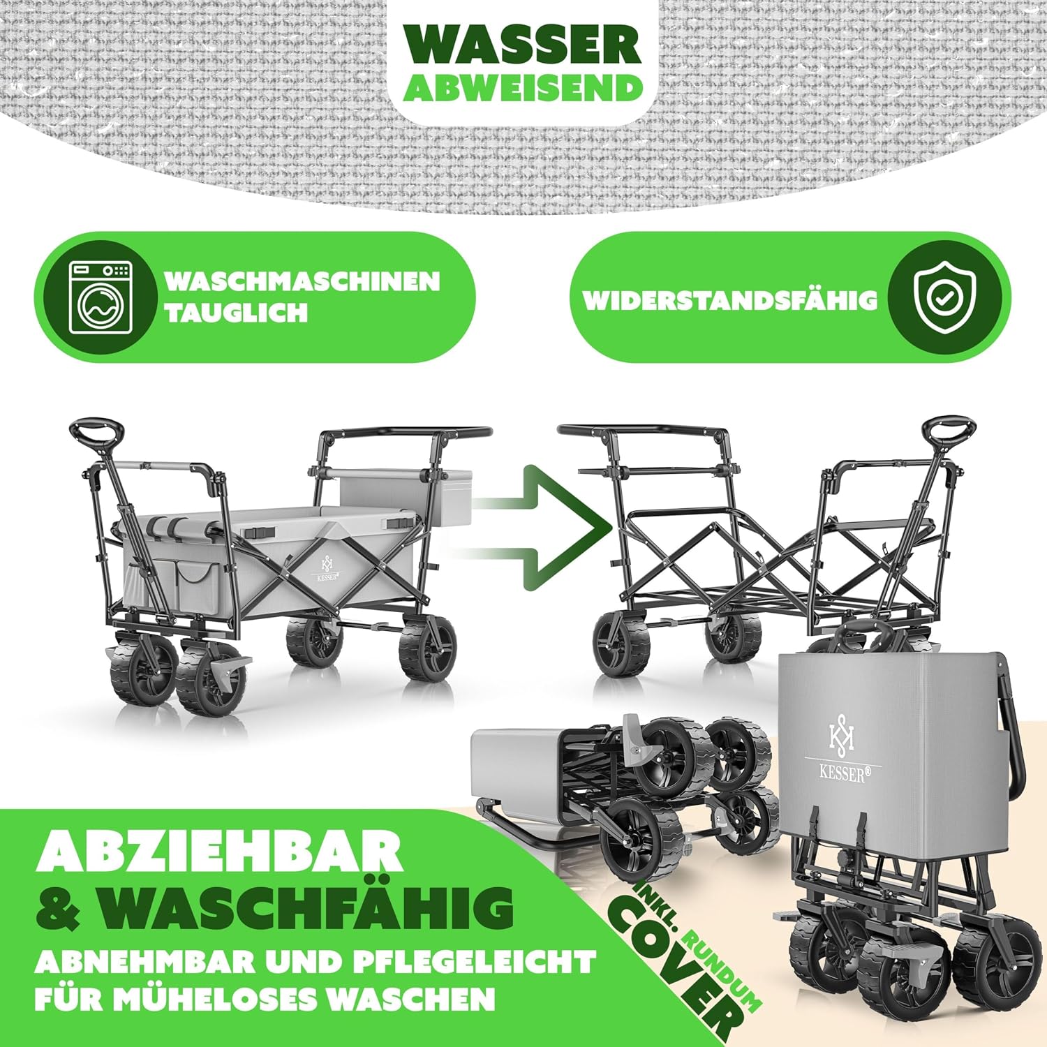 Thumbnail 5 de KESSER® XXL Bollerwagen GT9000 – faltbar, mit Dach, bis 150 kg, großzügiges Innenvolumen