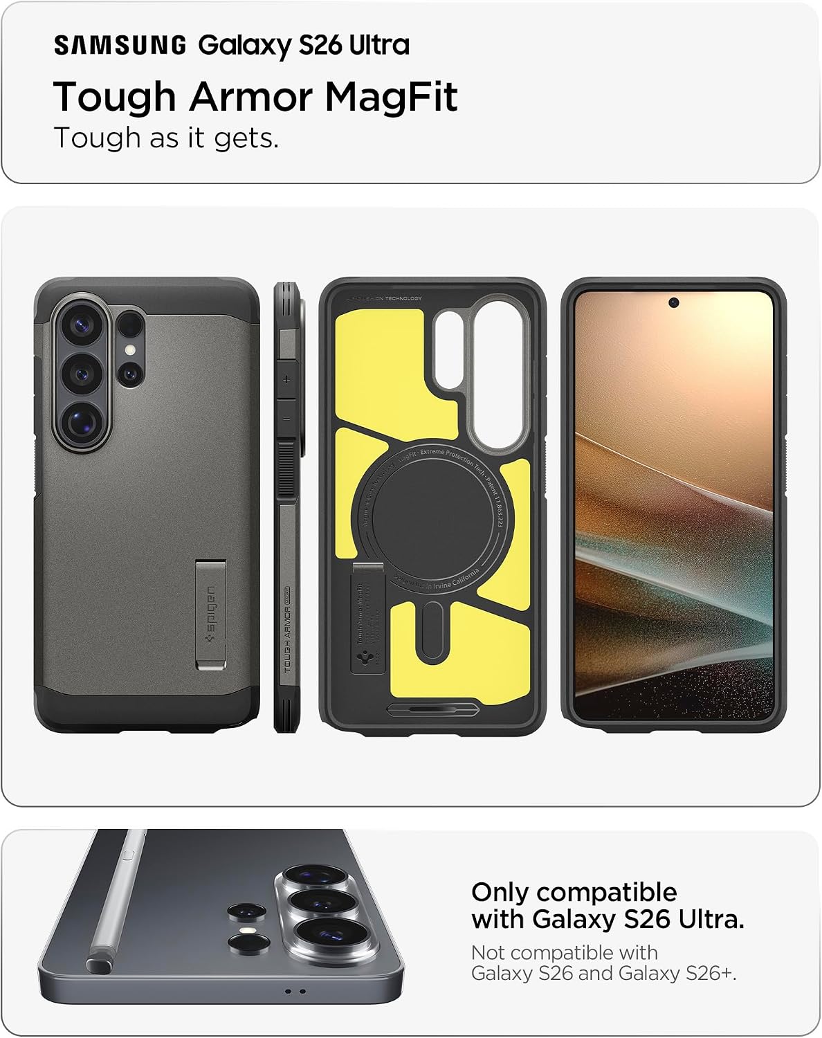 Detalle de Spigen Tough Armor MagFit für Samsung Galaxy S26 Ultra – Militärschutz, XRD-Pad Stoßdämpfung, MagSafe kompatibel