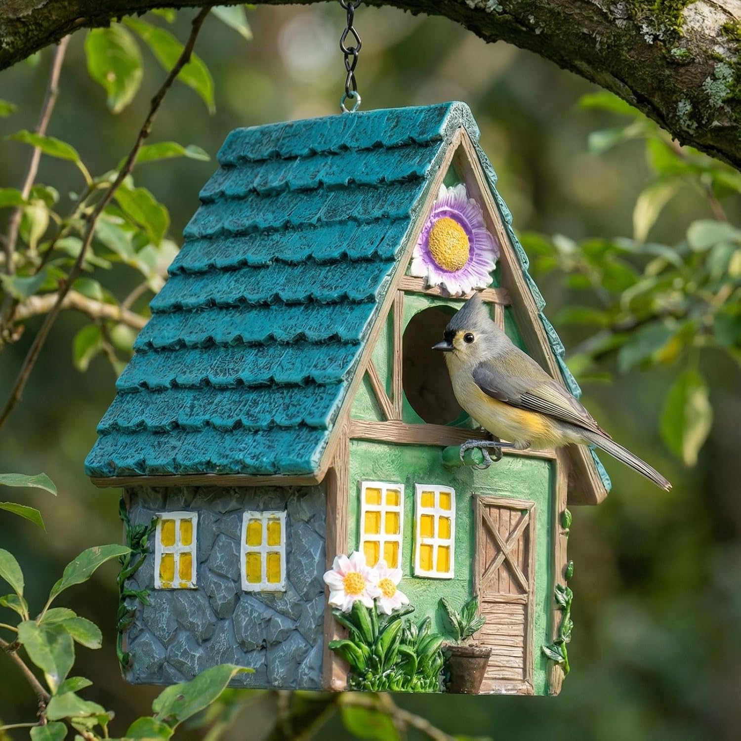 Detalle de DEWEL Bird Houses for Garden: Waterproof Resin Nest Box for Outdoor Use
