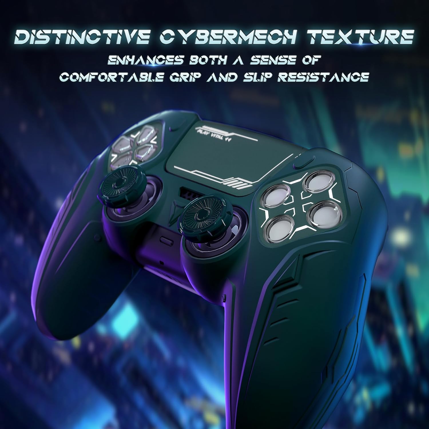 Detalle 2 de PlayVital 2 Set Silicone Case for PS5 Controller – Anti-Slip Racing Green