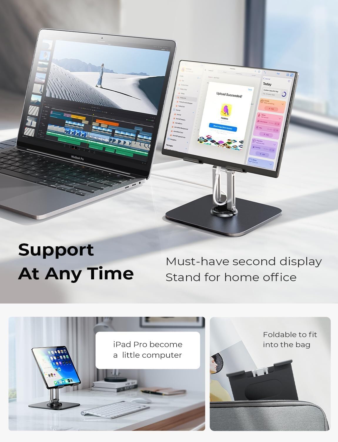 Detalle de LISEN Tablet Stand Holder for iPad (4.7–12.9 in) – All-Metal Desk Stand with 360° Rotation