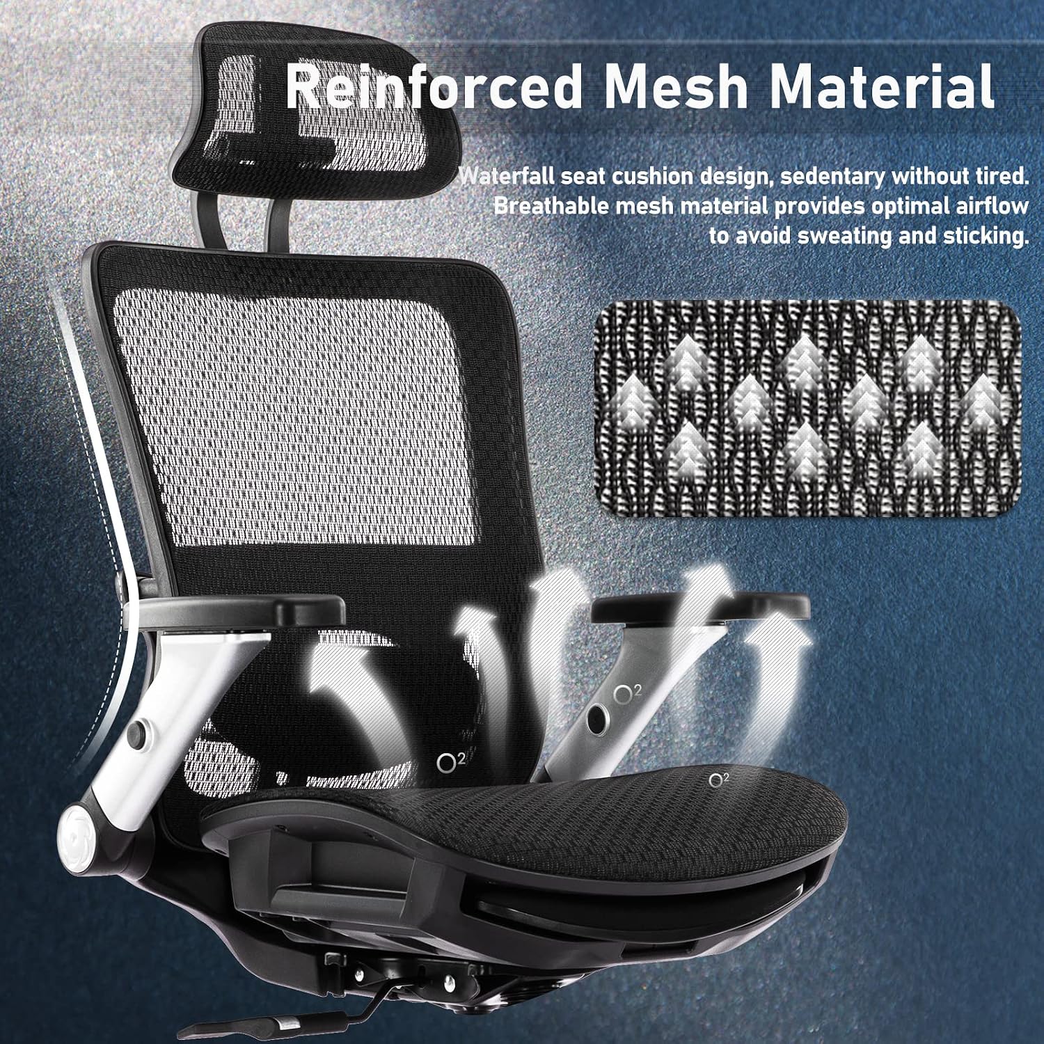 Detalle 2 de COLAMY 2577F Ergonomic Mesh Office Chair with Footrest and 4D Arms, Black