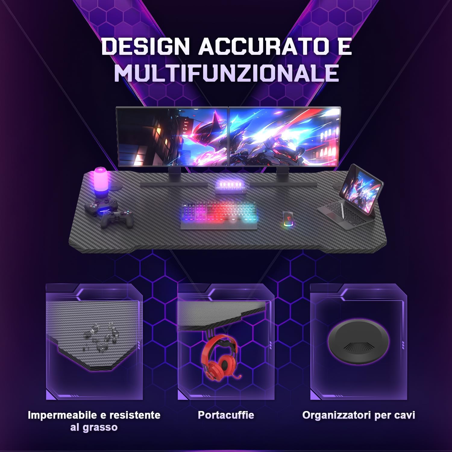 Thumbnail 3 de JUMMICO Scrivania Gaming 120 x 60 cm