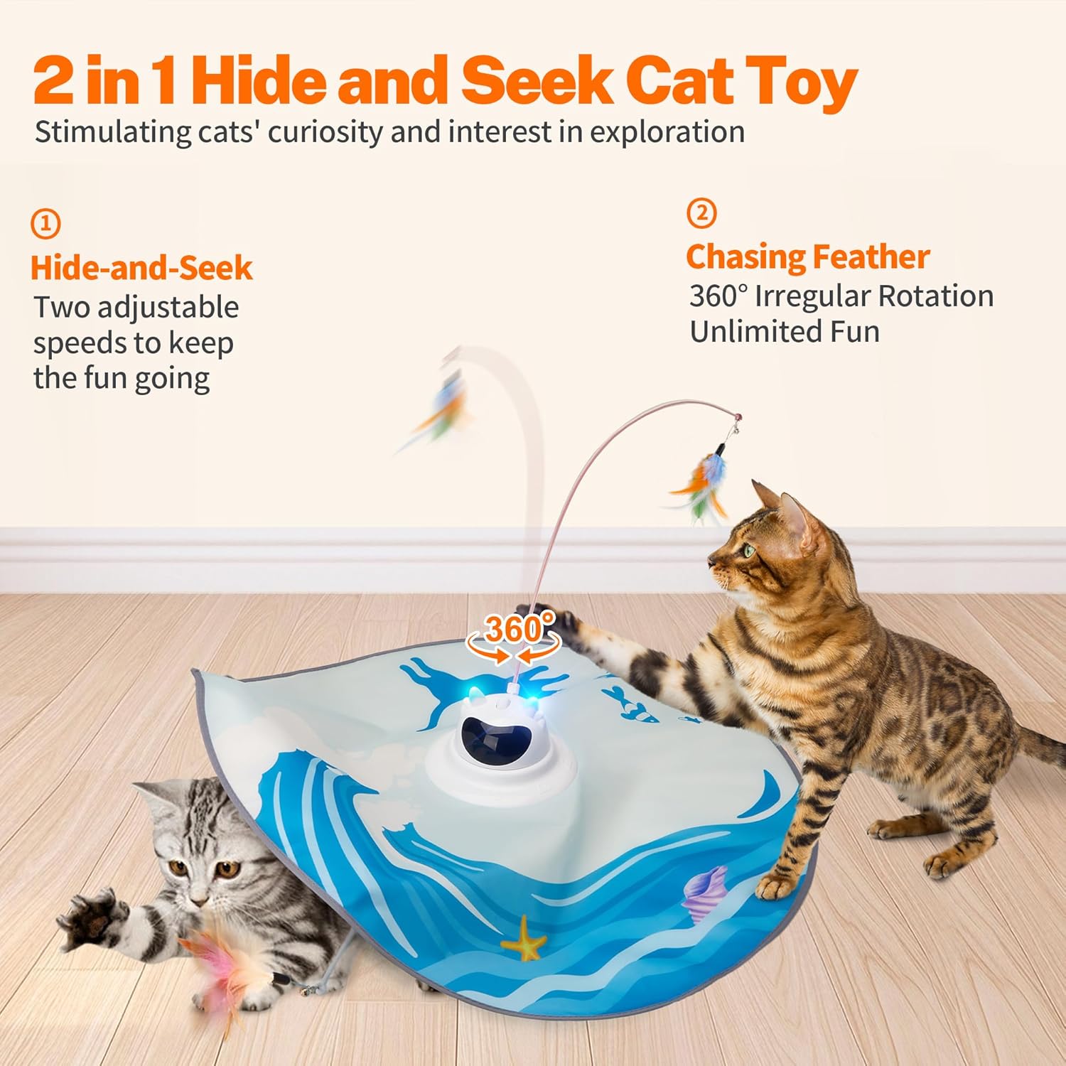 Detalle 2 de Toozey Jouet Interactif pour Chat — Jeu de Cache-Cache Électrique avec 3 Plumes Interchangeables et Télécommande