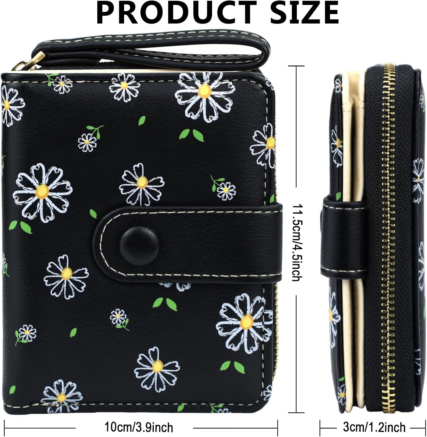 Detalle 2 de Farcauo mini porte-monnaie pour femme : petit portefeuille multifonctions noir à motif fleurs