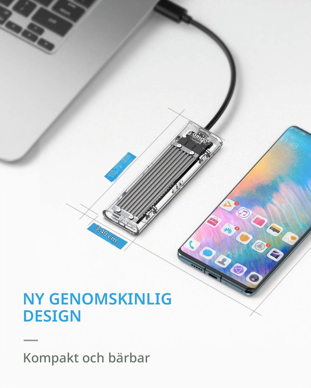 Detalle 1 de ORICO TCM2-C3 M.2 NVMe-kabinett, USB-C 10 Gbit/s, M-Key 2230–2280