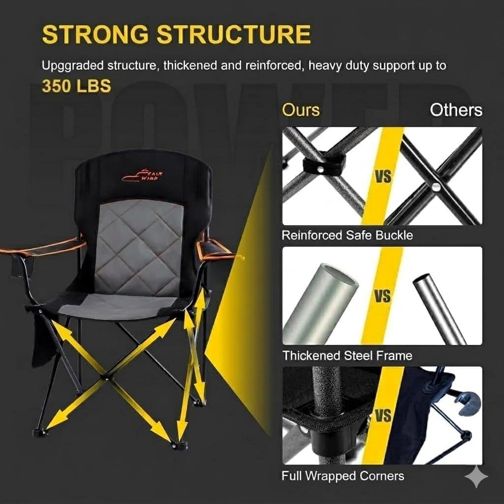 Detalle de FAIR WIND 2 Pack Fully Padded Camping Chairs (350LBS) with Cup Holder & Side Pocket