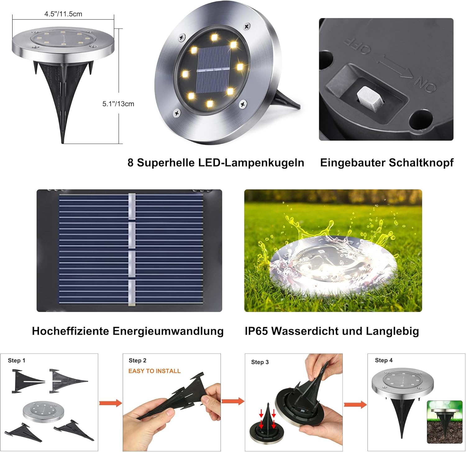 Thumbnail 5 de Qedertek Solar Bodenleuchten Garten 8 Stück 8 LED