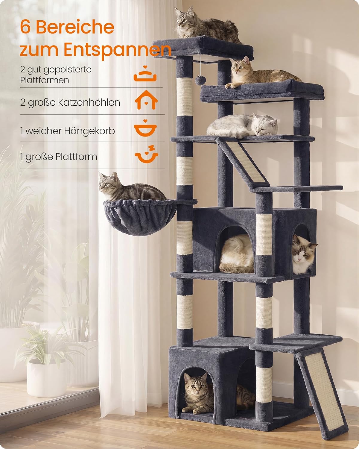 Thumbnail 2 de Feandrea Arbre à Chat Haut 184,5 cm – Tour robuste pour grands chats, gris foncé