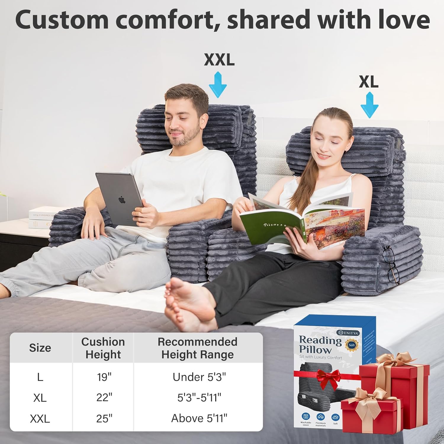 Thumbnail 5 de ENITYA 22" XL Back Pillow for Bed Reading with Arms 🛋