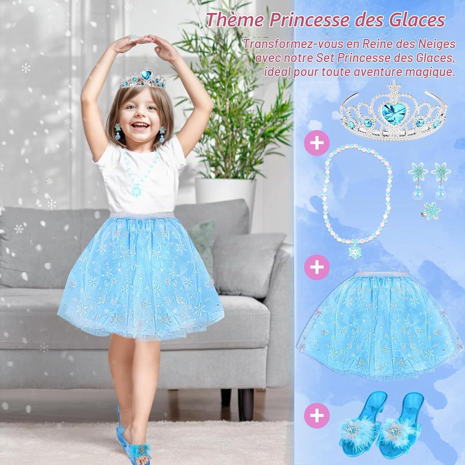 Detalle de Dreamon MX117 prinsessenkostuumset met drie thema’s en accessoires