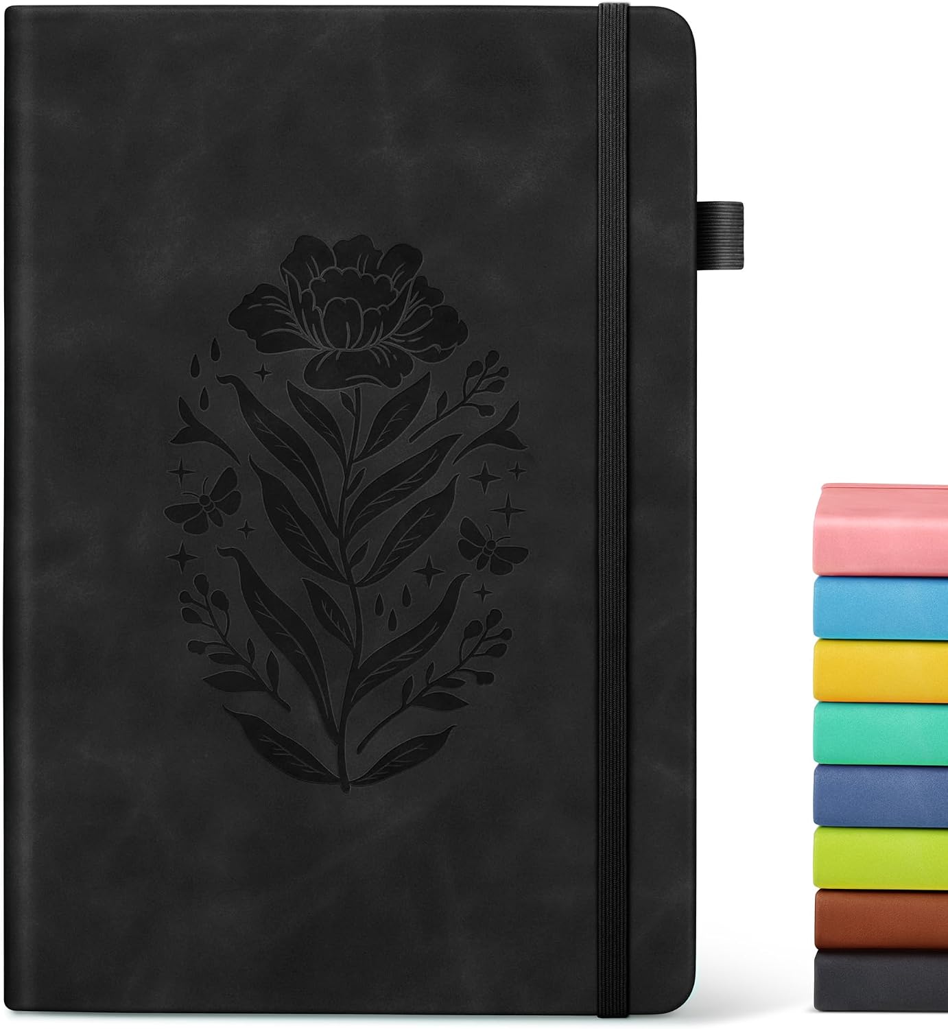 Detalle de MUAHLIUB A5 Lined Journal Notebook, Black Leather Hardcover, 200 Pages