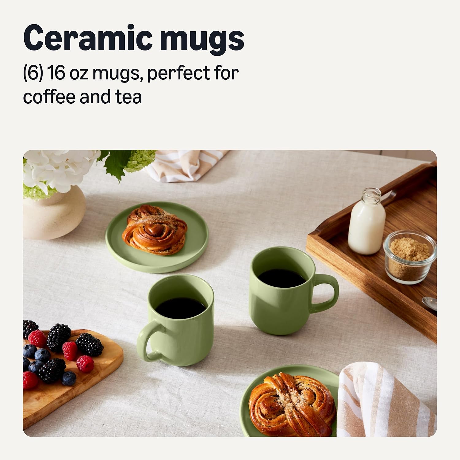 Thumbnail 1 de Amazon Basics Glazed Stoneware Coffee Mugs, 6-Piece Set (473ml), Olive