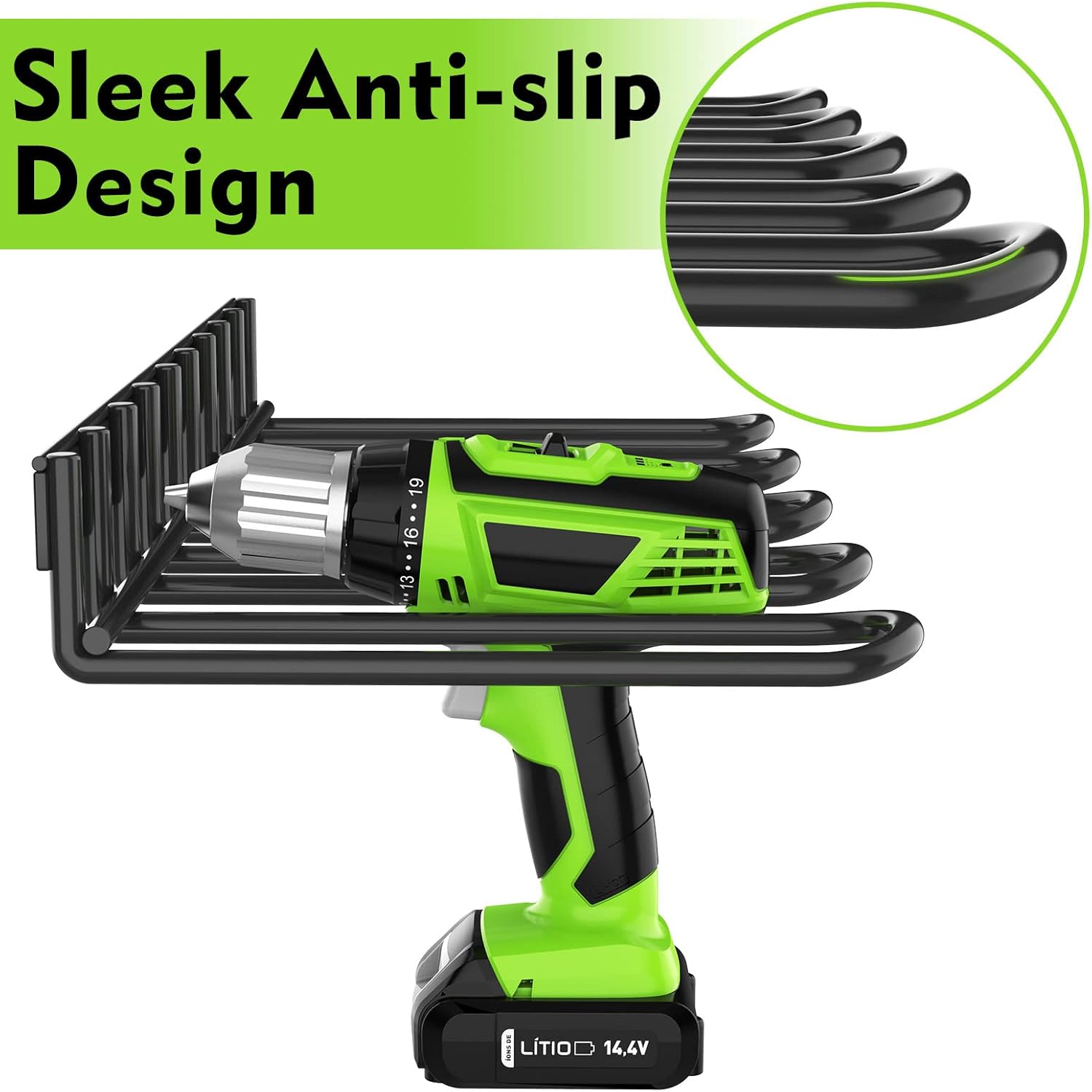 Thumbnail 1 de ENONCI portautensili a parete per trapano, supporto in metallo per officina e garage (378 × 175 × 45 mm) – nero