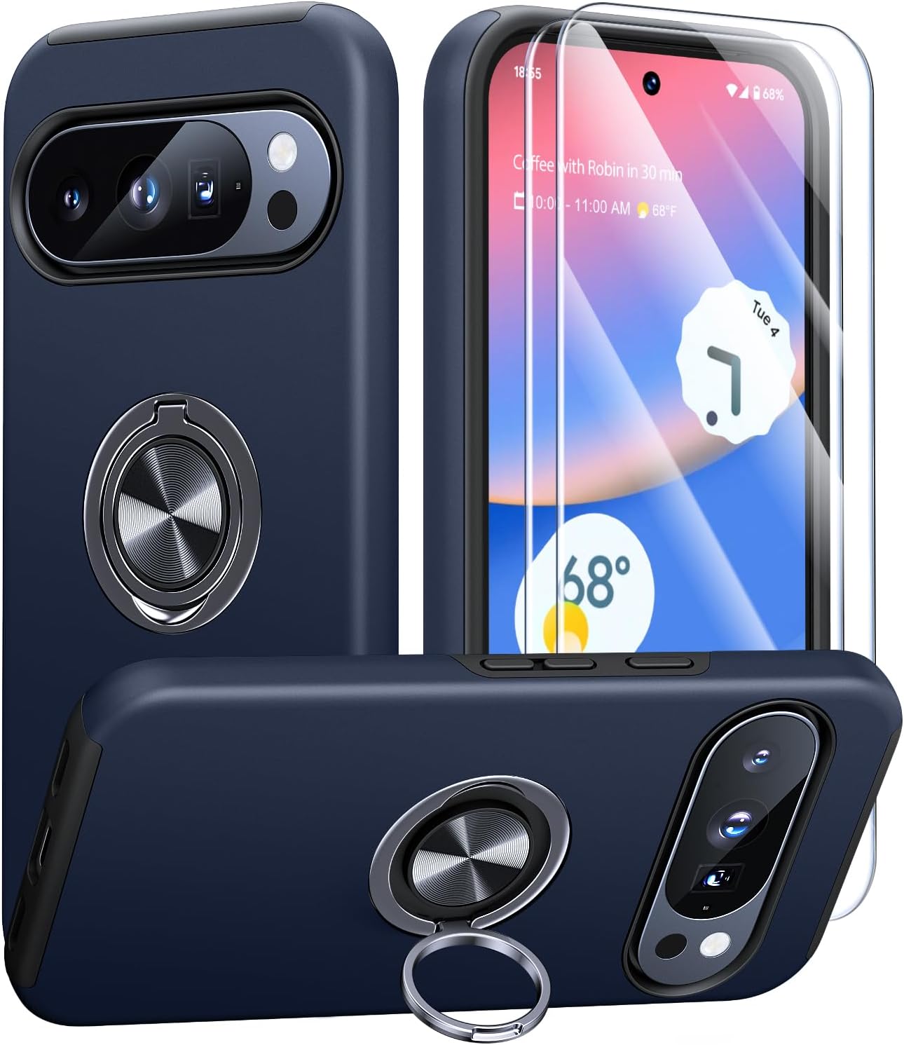 Thumbnail 6 de AOUIA 360° Rotating Ring Stand Case with 2 Screen Protectors for Samsung Galaxy A55 5G – Silver