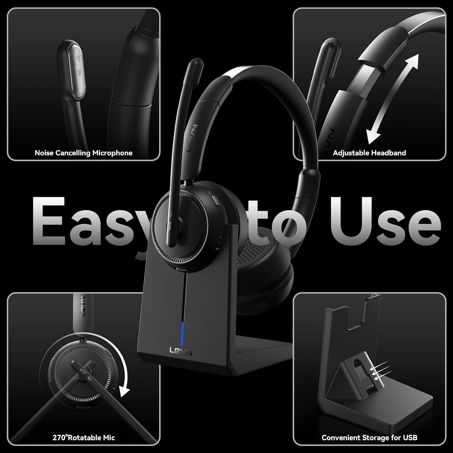 Detalle 2 de LEVN Wireless Headset with Mic, 65-Hour Battery Life