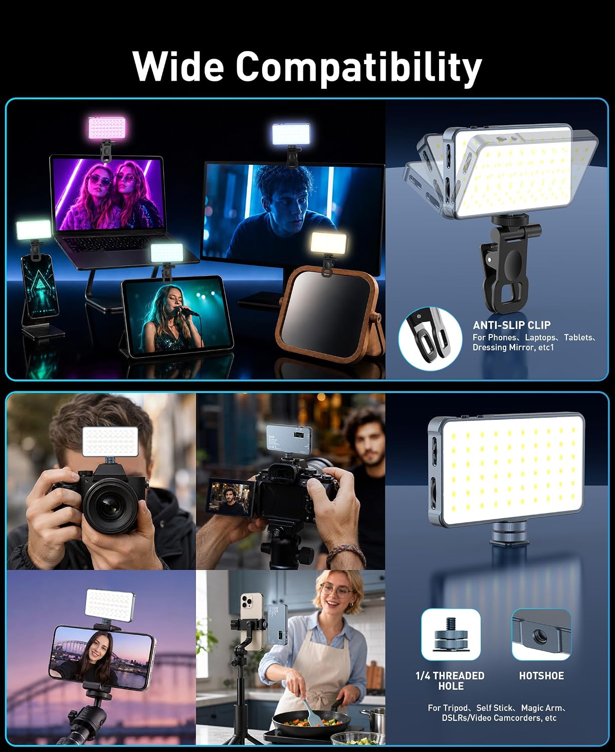 Detalle 2 de Zecti 96 LED RGB Phone Light with 2500K–8000K Color and 21 Effects