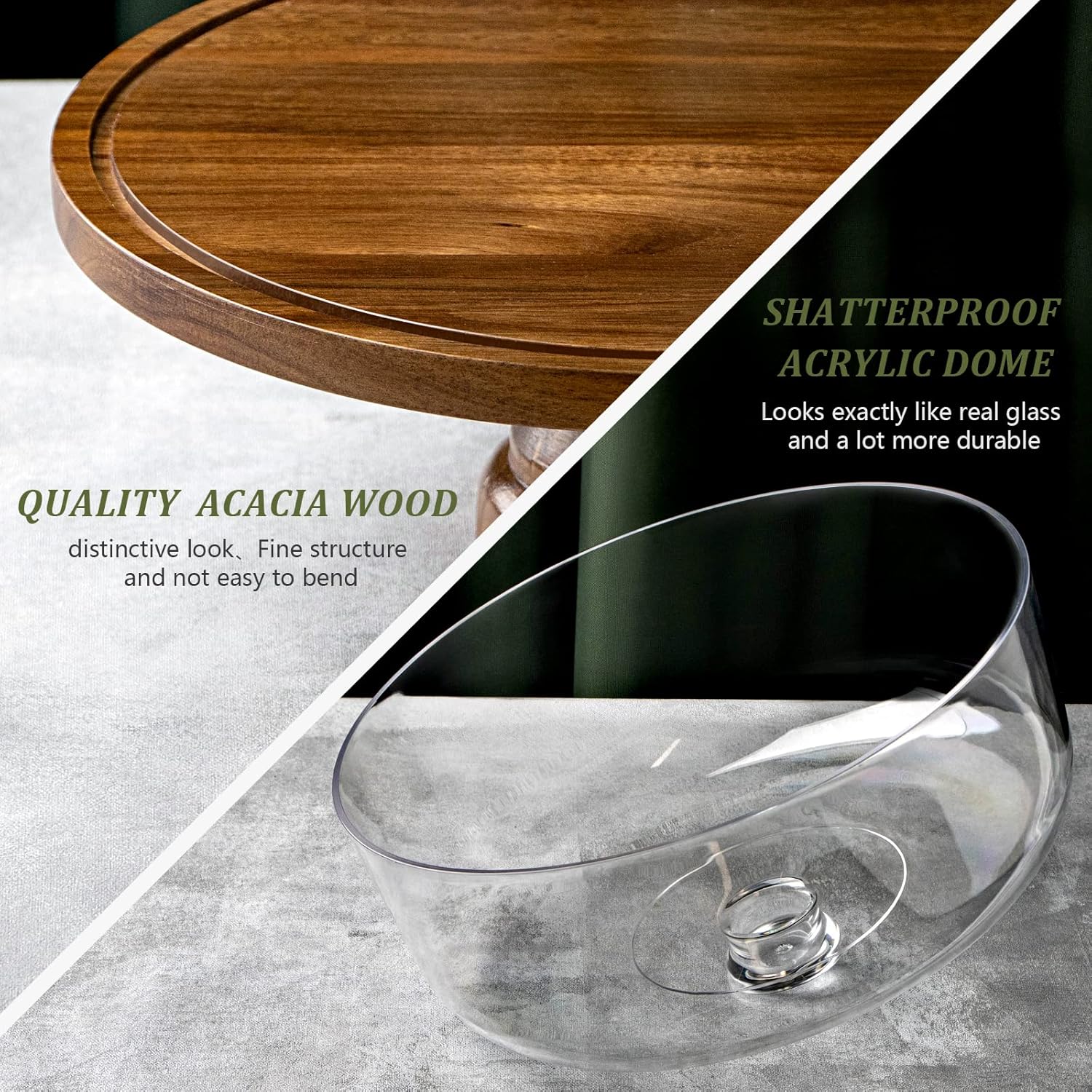Thumbnail 4 de ANBOXIT Cake Stand with Dome Lid (Acacia Wood & Acrylic Cover)