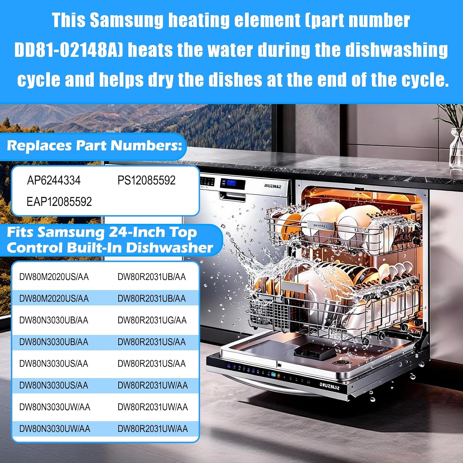 Thumbnail 2 de YEECHUN DD81-02148A Dishwasher Heating Element for Samsung Models