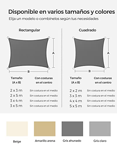 Thumbnail 5 de SONGMICS Vela de Sombra 4 x 4 m GSS44GY (HDPE cóncava, transpirable y permeable al agua)