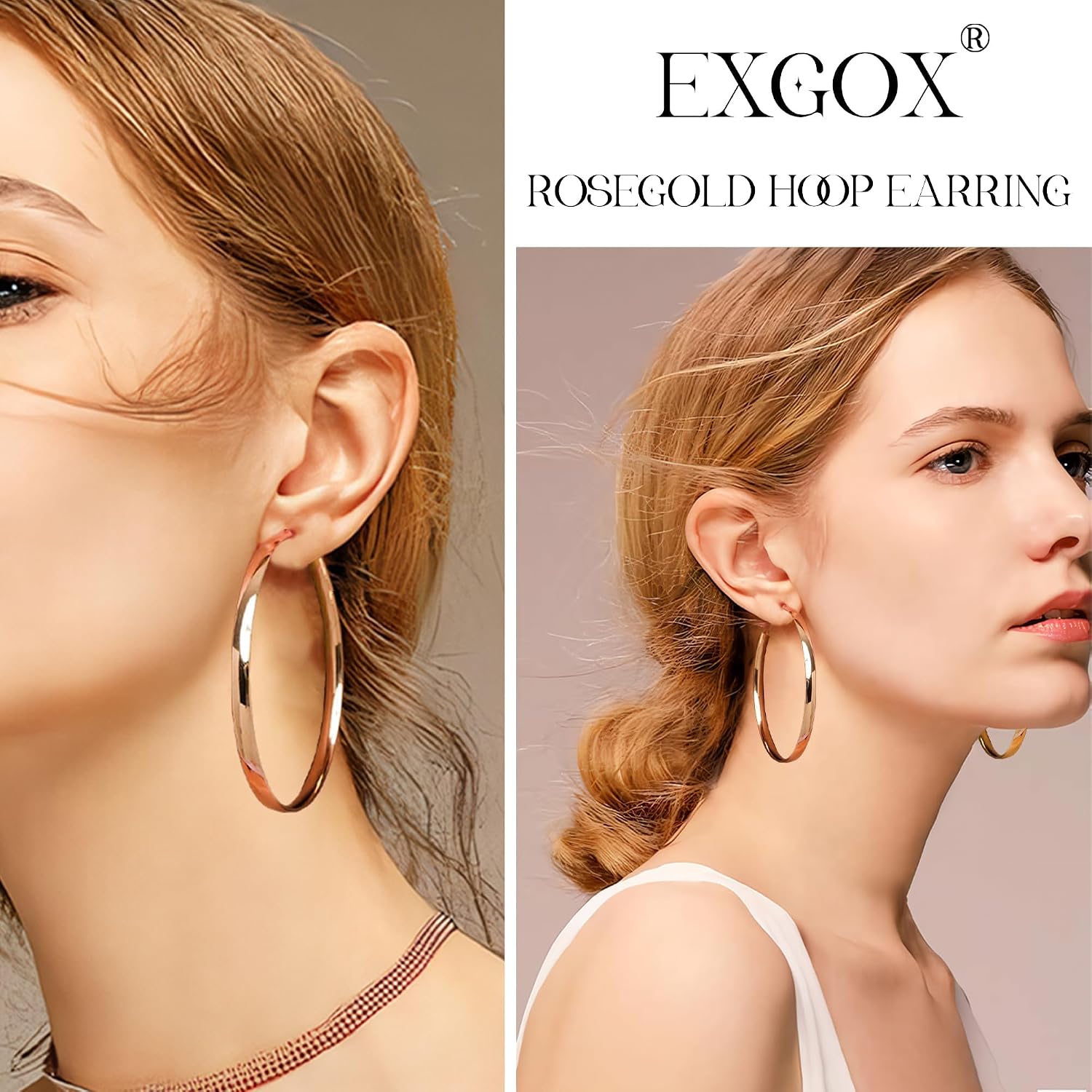 Detalle de EXGOX Creolen aus Silber 925 für Damen, 5 mm breit – 14K vergoldet, hypoallergen, in 30/40/50/60/70 mm