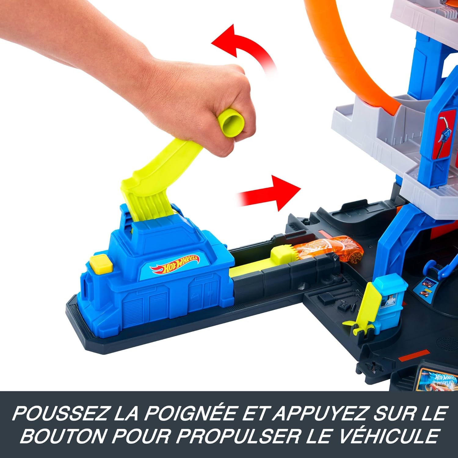 Thumbnail 4 de Hot Wheels City Méga Garage avec voiture et hélicoptère – 3 niveaux, 2 boucles, 37 emplacements 1/64 (JLC05)
