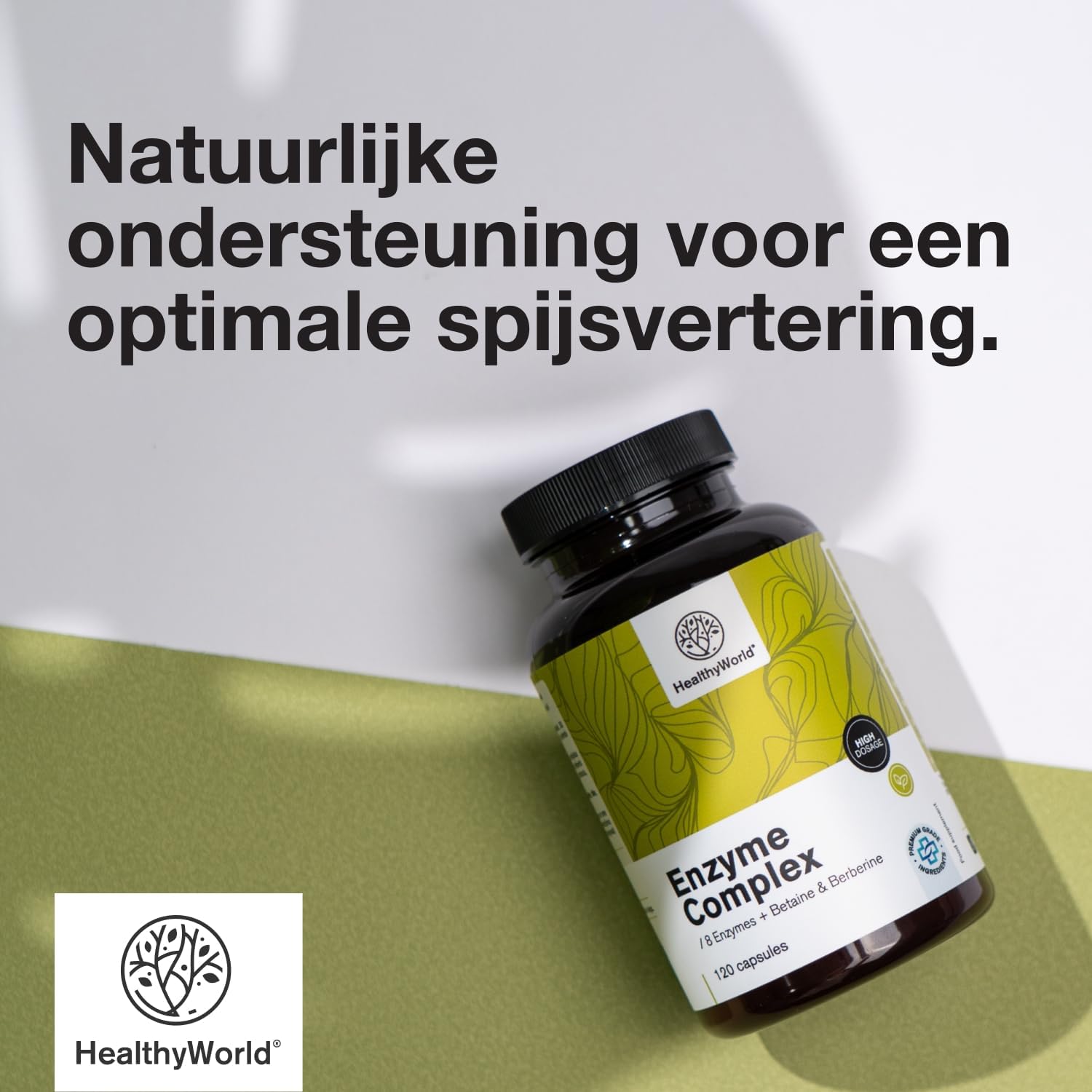 Detalle 2 de HealthyWorld Enzymcomplex capsules met 8 enzymen, berberine en betaïne HCl