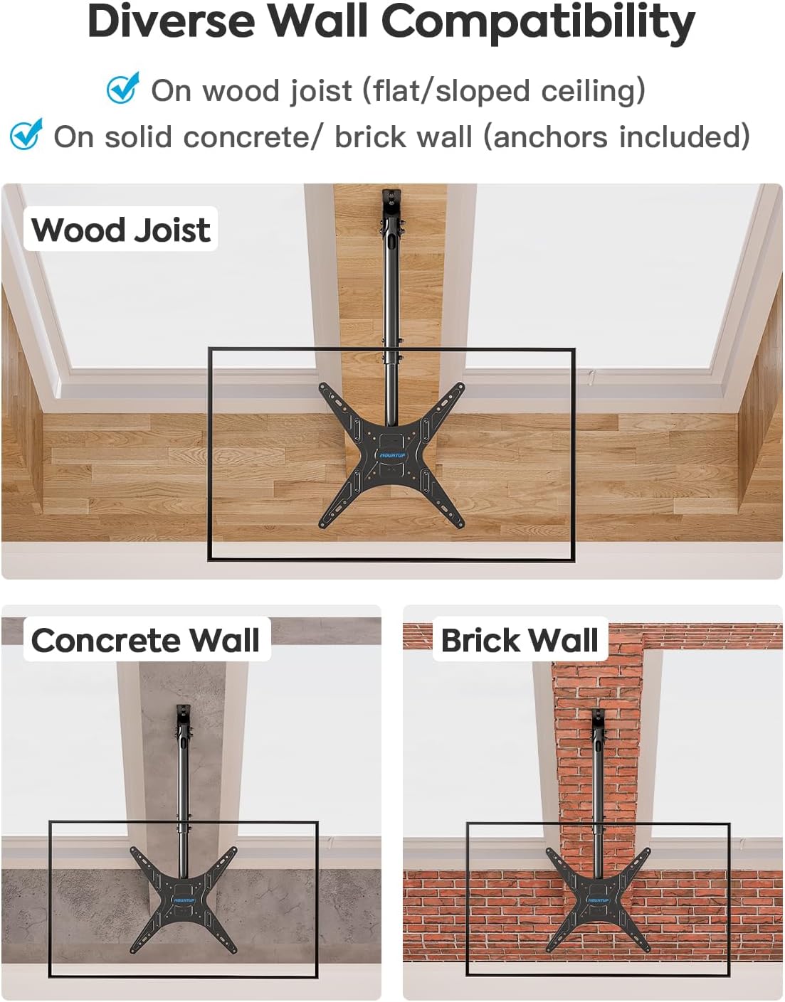 Detalle de MOUNTUP Outdoor Ceiling TV Mount for 26"–65" TVs