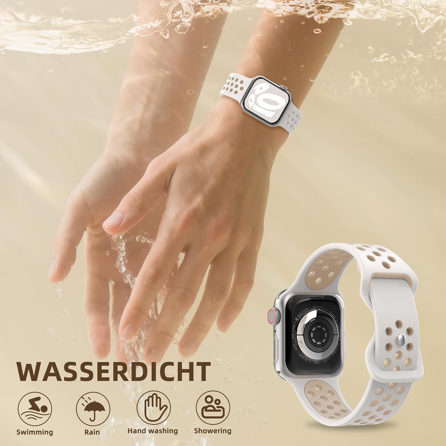 Detalle 1 de Gulemfy Silicone Sports Band for Apple Watch, Breathable Perforated Design