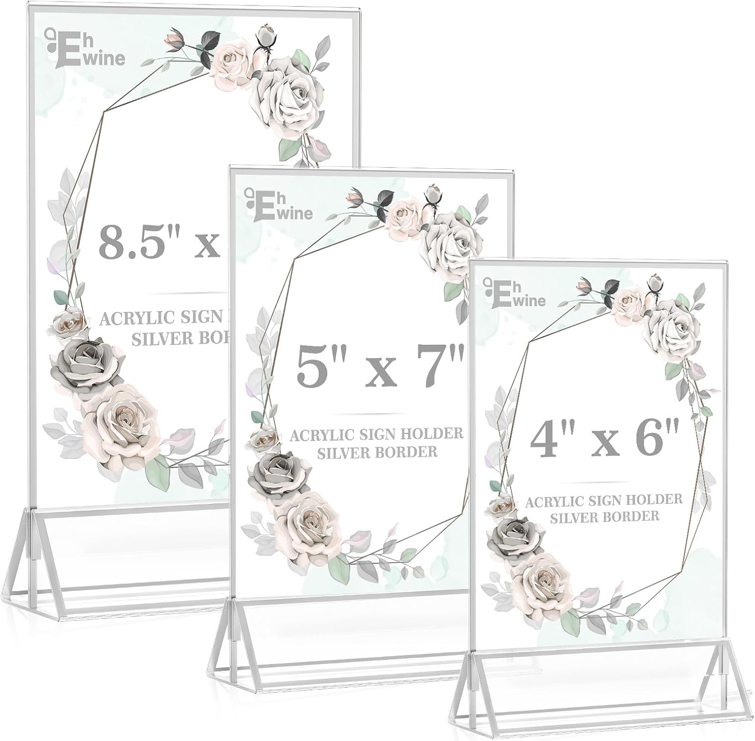 Thumbnail 5 de EHWINE 8-Pack Acrylic Sign Holders, 8.5 x 11, Double-Sided Silver