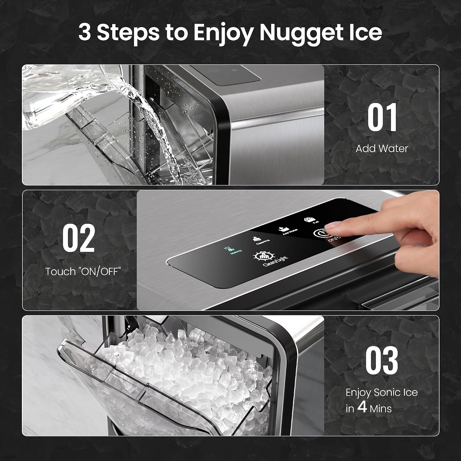Thumbnail 6 de Kismile IM1A03-STEEL Nugget Ice Maker, 35 lb/24H, Self-Cleaning