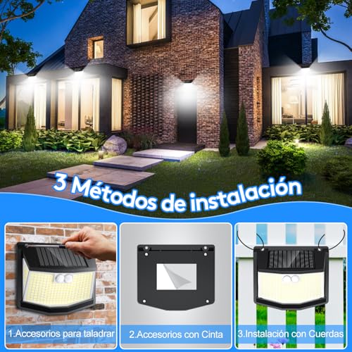 Detalle 2 de Luz Exterior Solar LED Jardin CZHHMART 248 LED, 3 Modos, 270°, IP65, 2 Paquetes