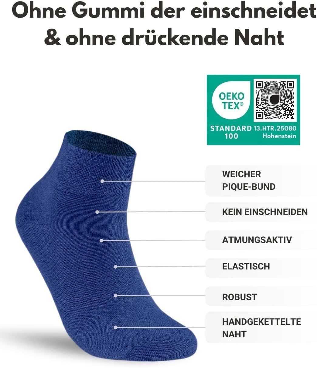 Detalle de sockenkauf24 10 Paar kurze Diabetikersocken ohne Gummibund & ohne Naht (Quarter) für Damen & Herren