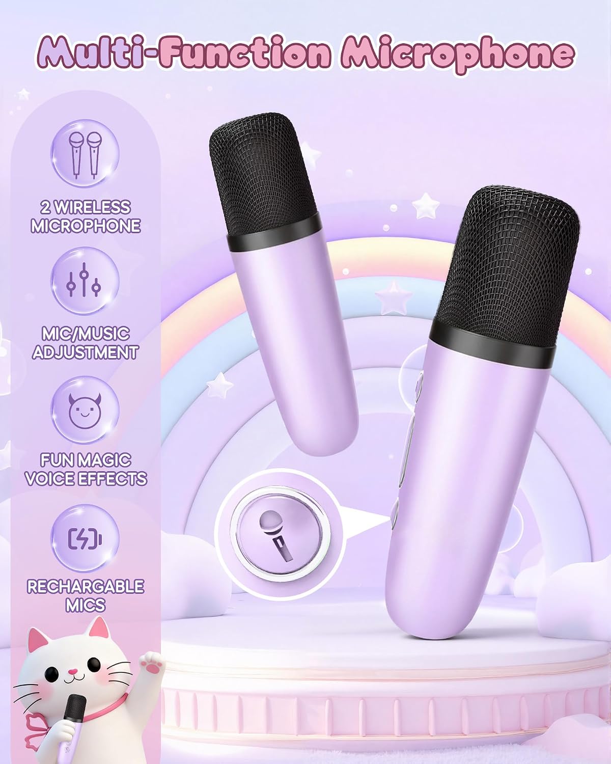 Detalle de IROO X Karafun Mini Karaoke Machine for Kids (2025) with 2 Wireless Mics