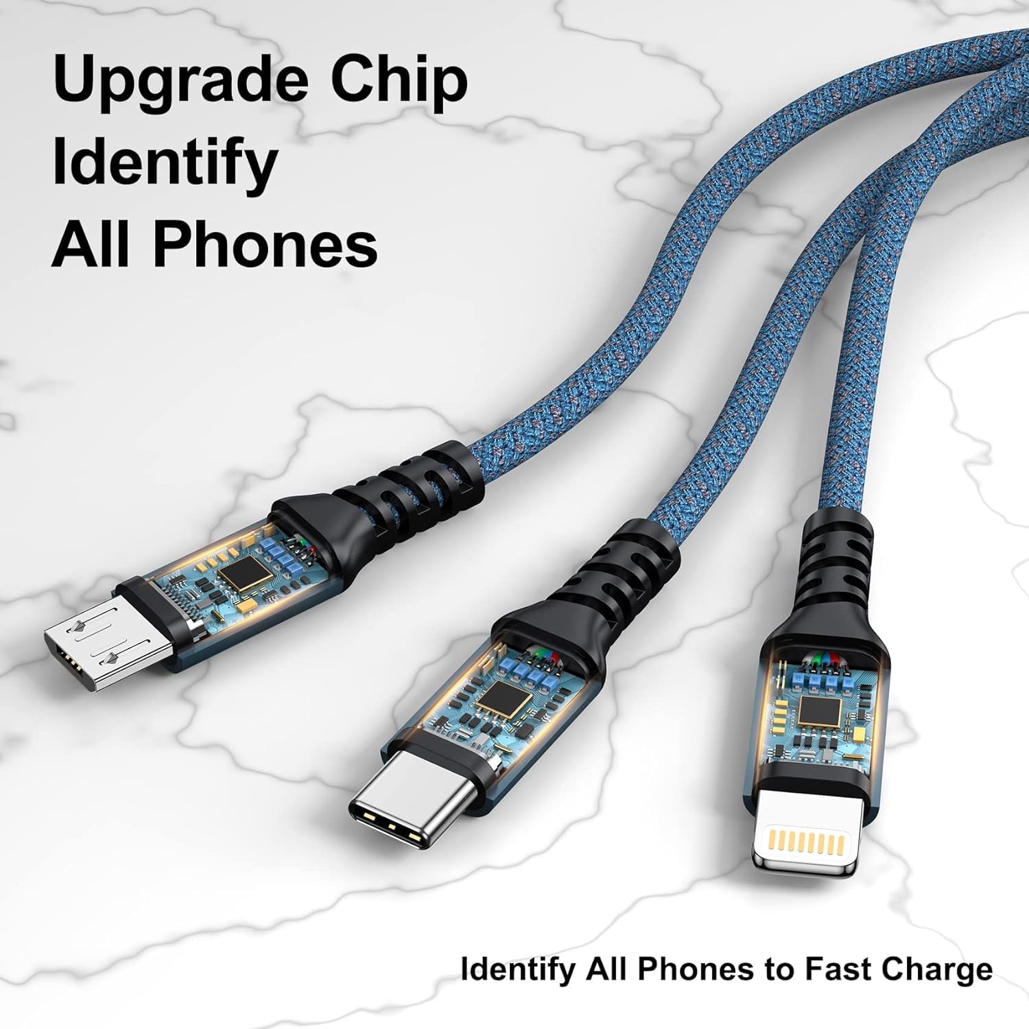 Detalle 2 de Multi Charger Cable 1.2m 3‑in‑1 cable for phones