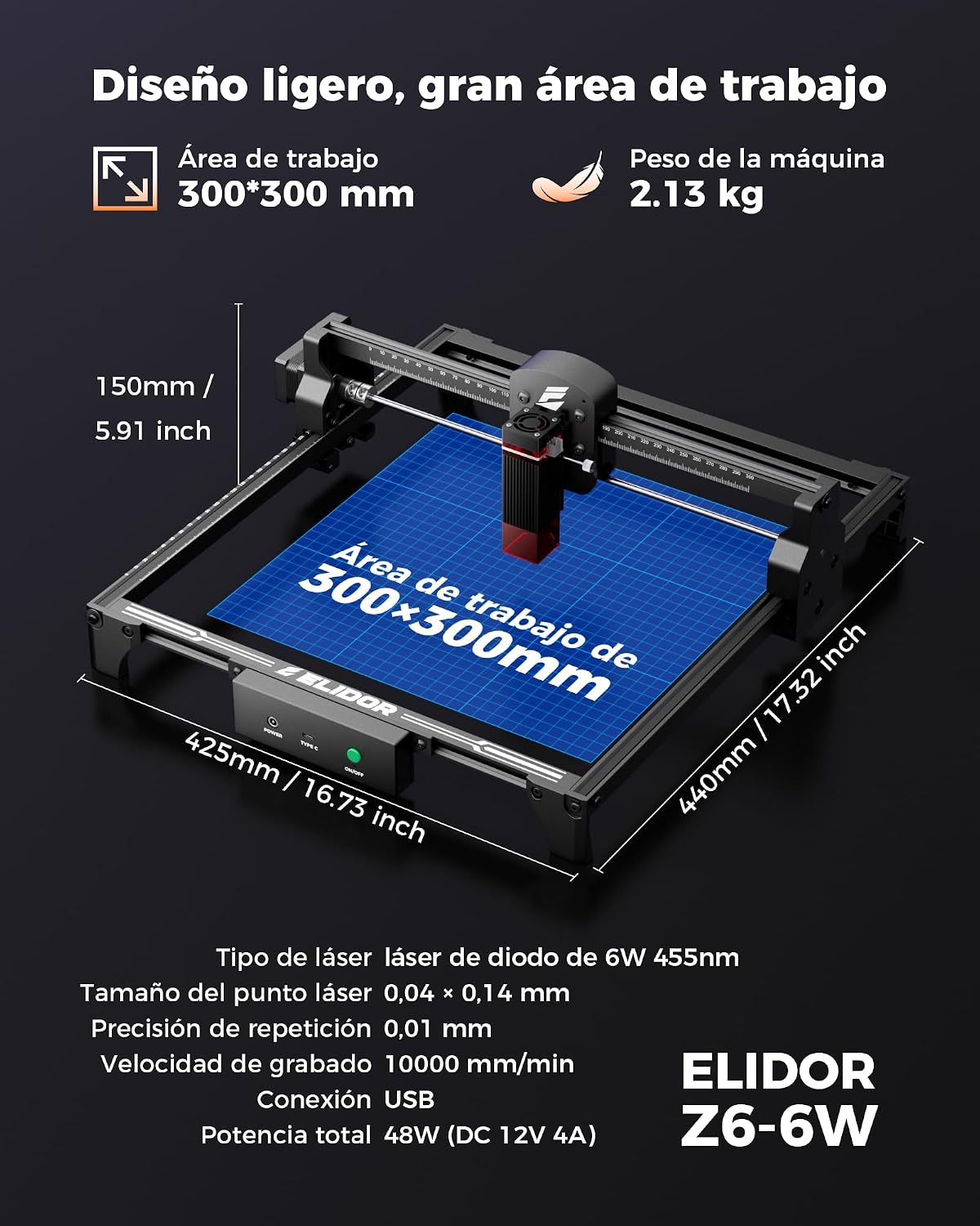 Detalle 2 de ELIDOR Z6-6W Laser Engraver and Cutter, 300 × 300 mm Area, 0.01 mm Precision