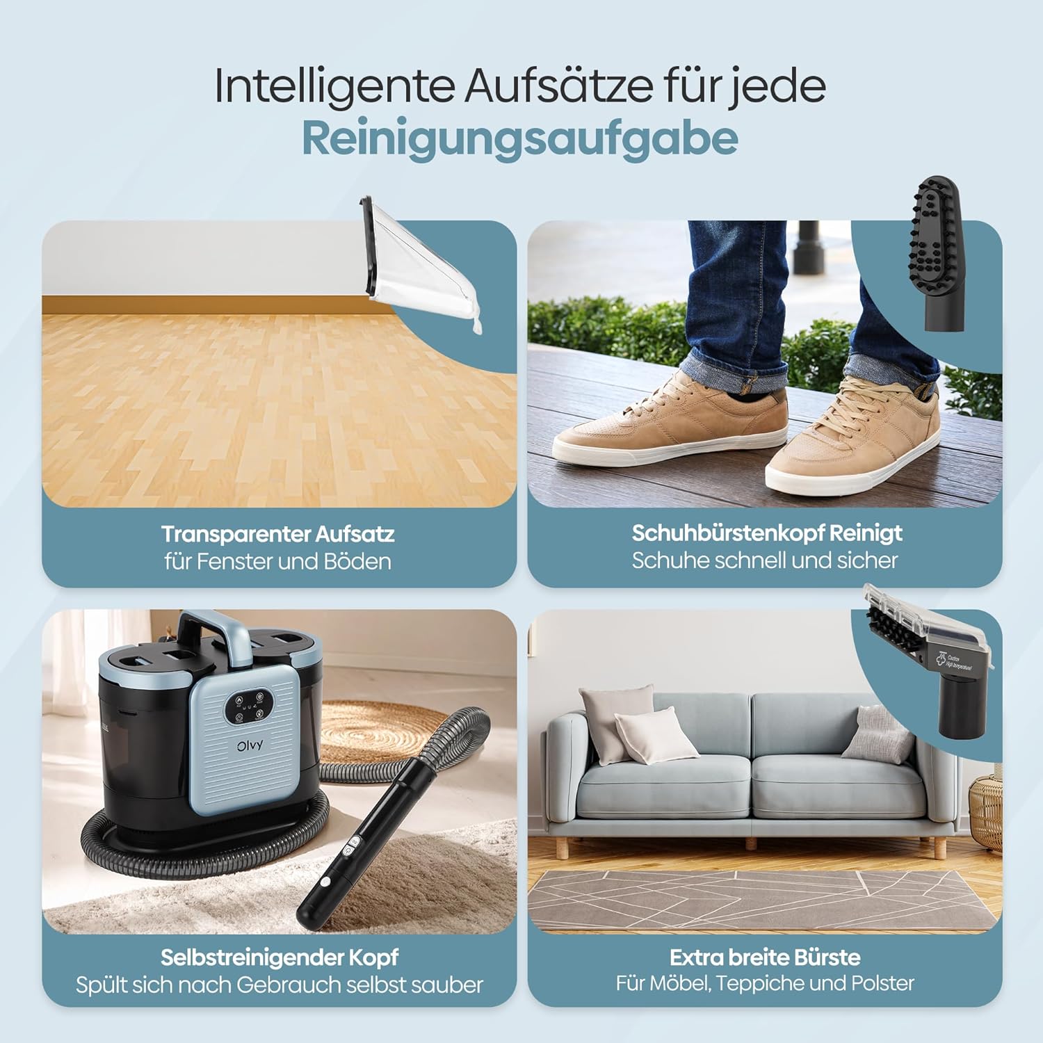 Detalle de Olvy Teppichreiniger PRO – Nasssauger & Dampfreiniger für Polster, Matratzen und mehr