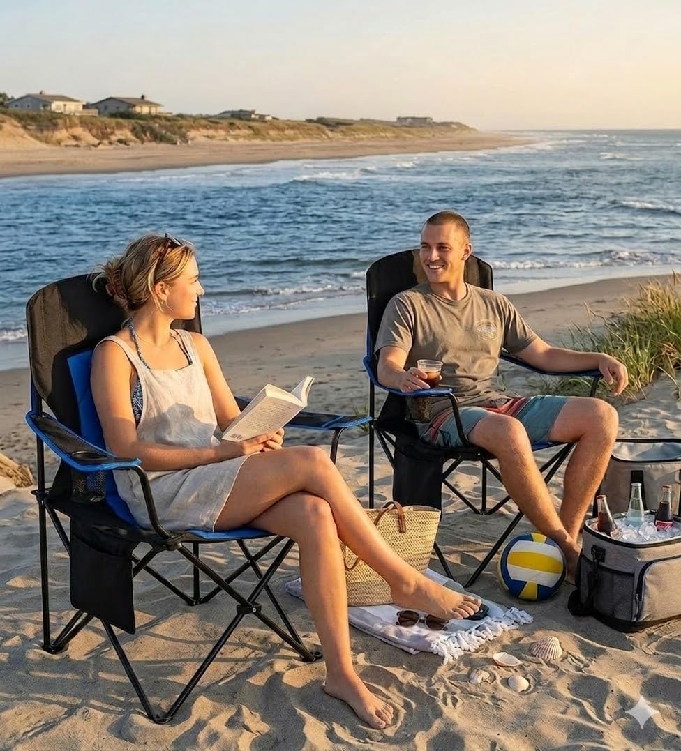 Thumbnail 1 de FAIR WIND Camping Chair 2 Pack: Heavy-Duty, Fully Padded Seat with Side Pocket and Cup Holder