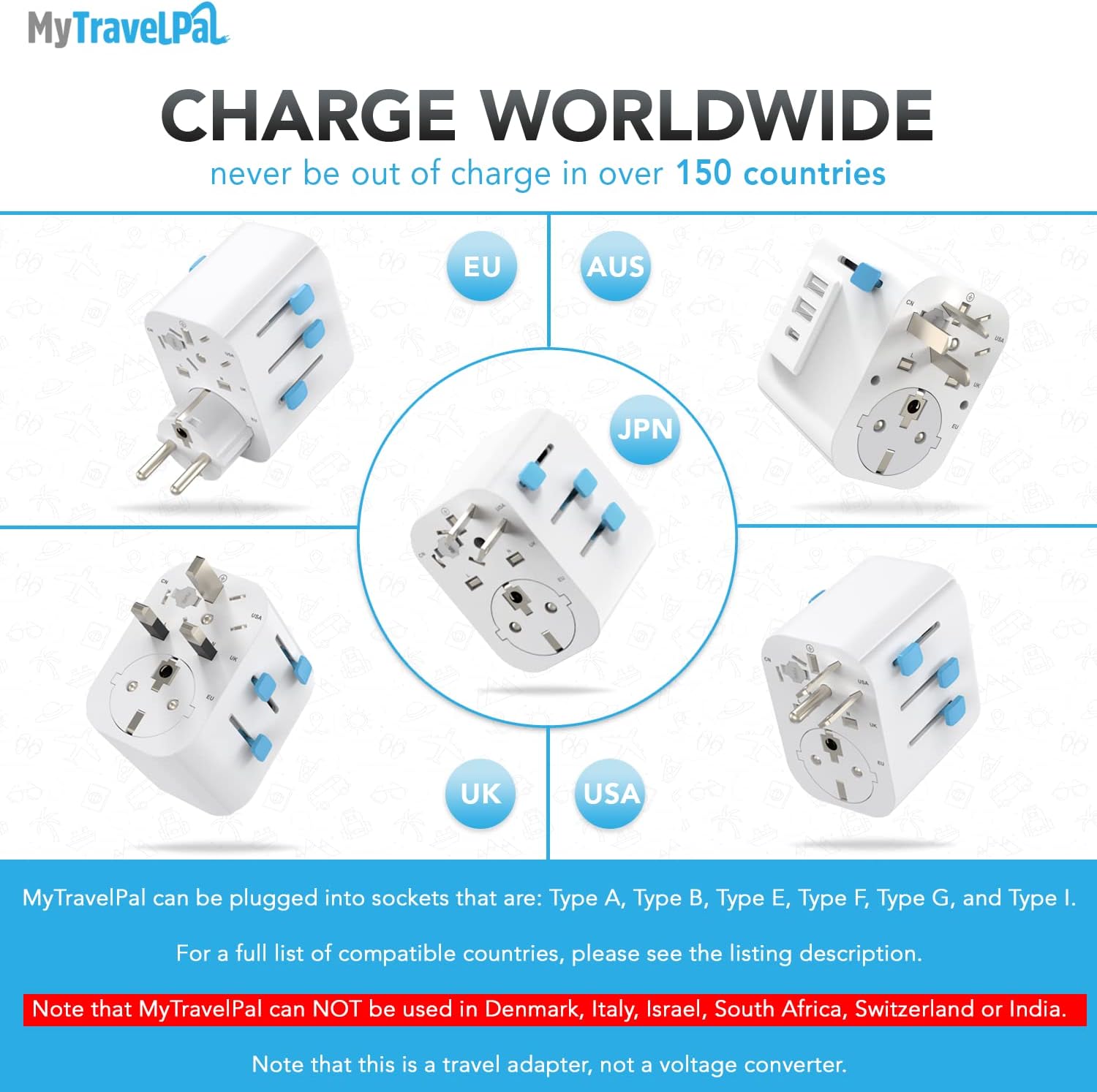 Detalle 2 de MyTravelPal Pro Grounded Travel Adapter 10A