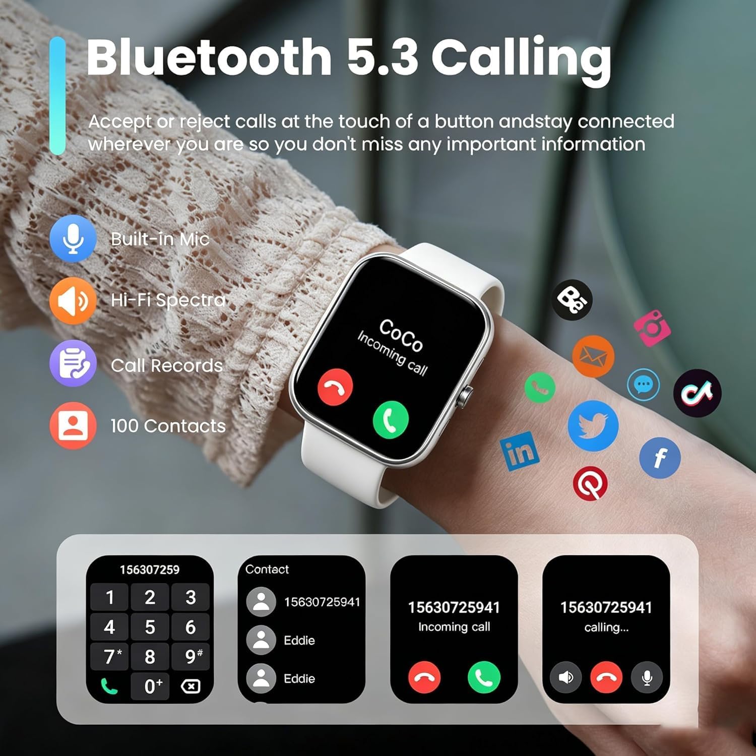 Detalle de Smart Watch for Men & Women with 1.91" HD Screen, Bluetooth Calling, IP68 Waterproof