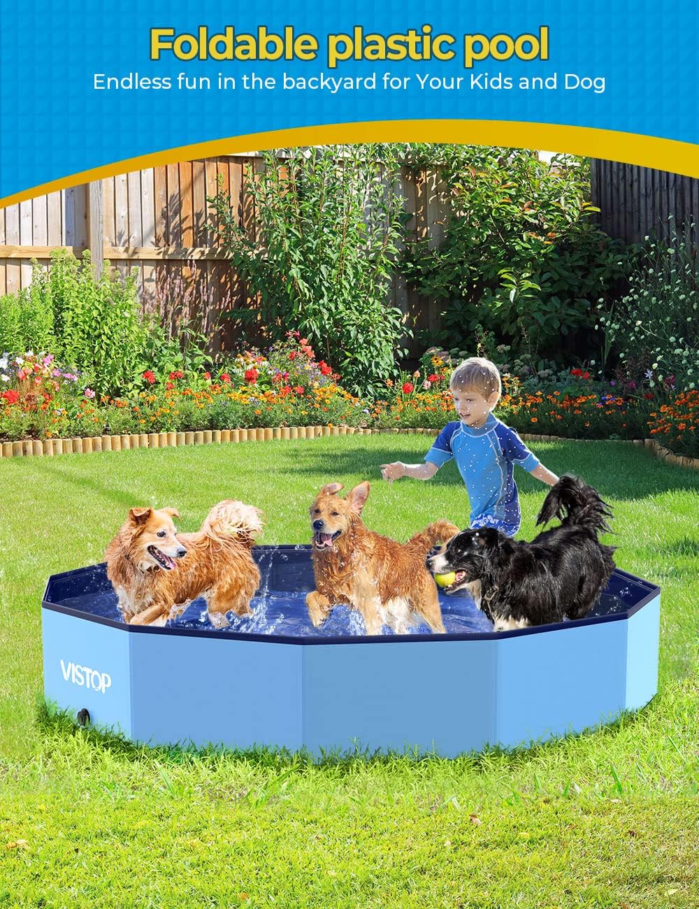 Thumbnail 6 de VISTOP Extra Large Foldable Dog Pool XXL (67in D x 11.8in H) Hard Plastic Shell Portable Pet & Kiddie Bathing Tub