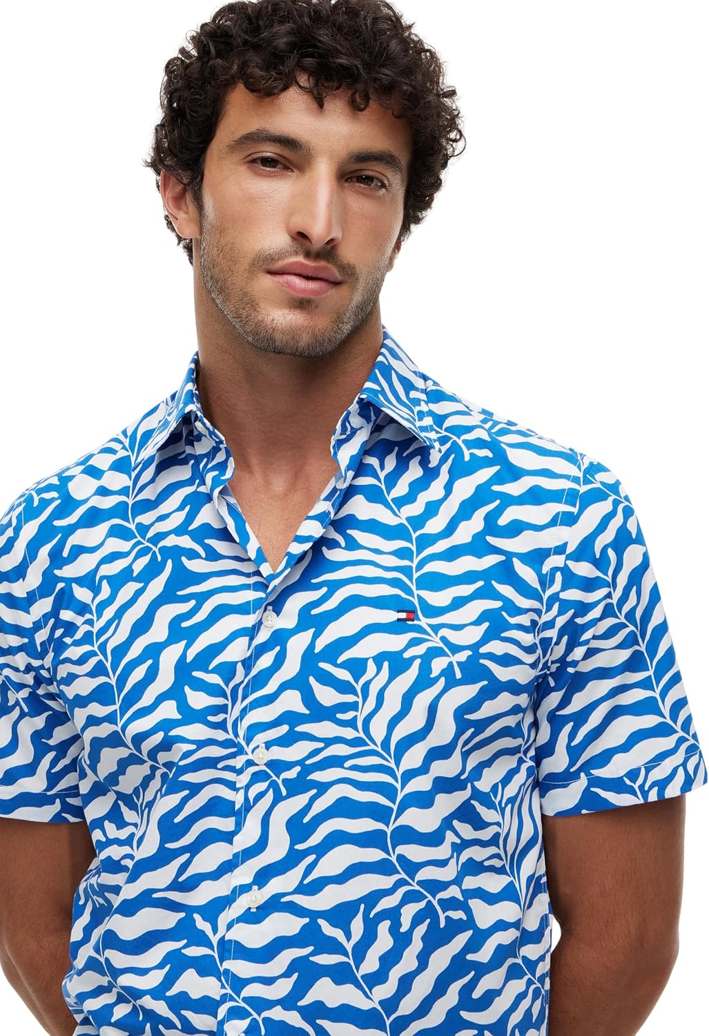 Detalle de Tommy Hilfiger Papertouch Palm SS RF Shirt Mw0mw42410 Camicia S/S Uomo