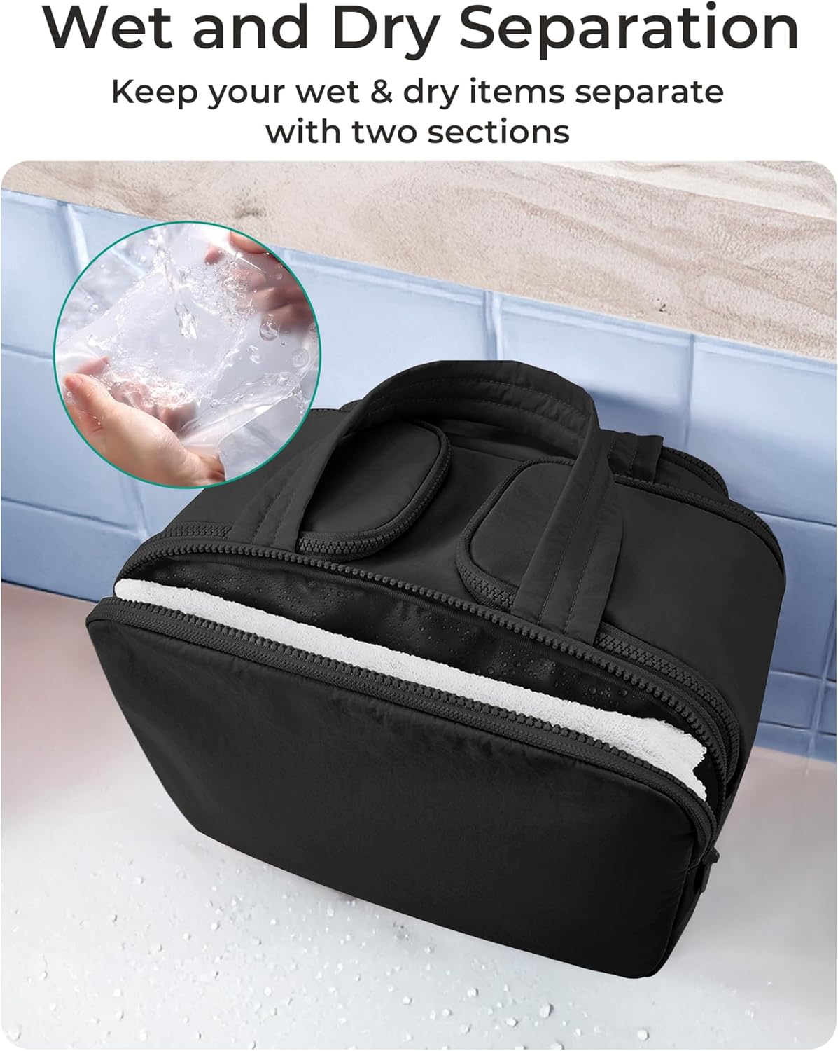 Detalle 2 de BAGSMART Large Toiletry Bag Travel Makeup Bag: 2 Full Upright Compartments with Wet & Brushes Pocket